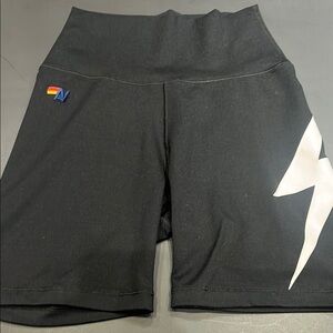 Aviator Nation Black and White Bike Shorts with Lightning Design